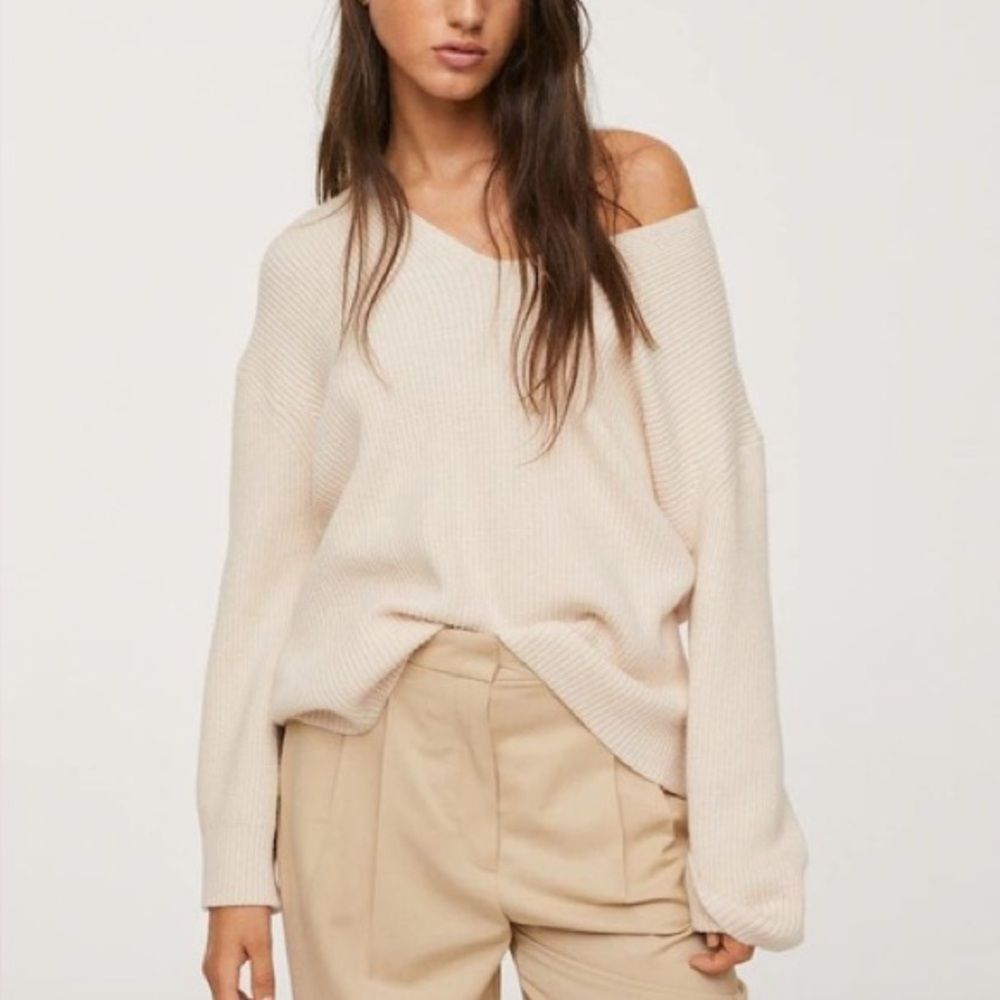 Mango Oversized Knit Sweater Light Beige